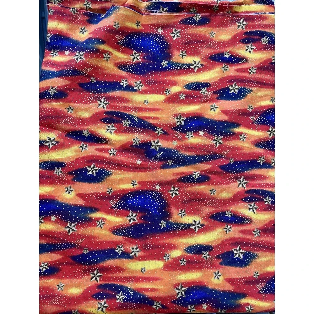 Fabric Hollytex Gold Orange Yellow Blue Screen Print Stars Cotton 59